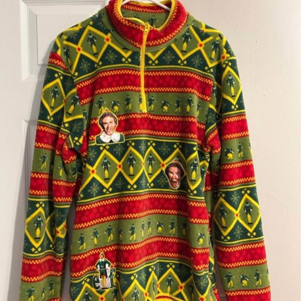 Buddy The Elf Movie Adults Fleece Pullover Large Christmas Fair Isle Quarter Zip